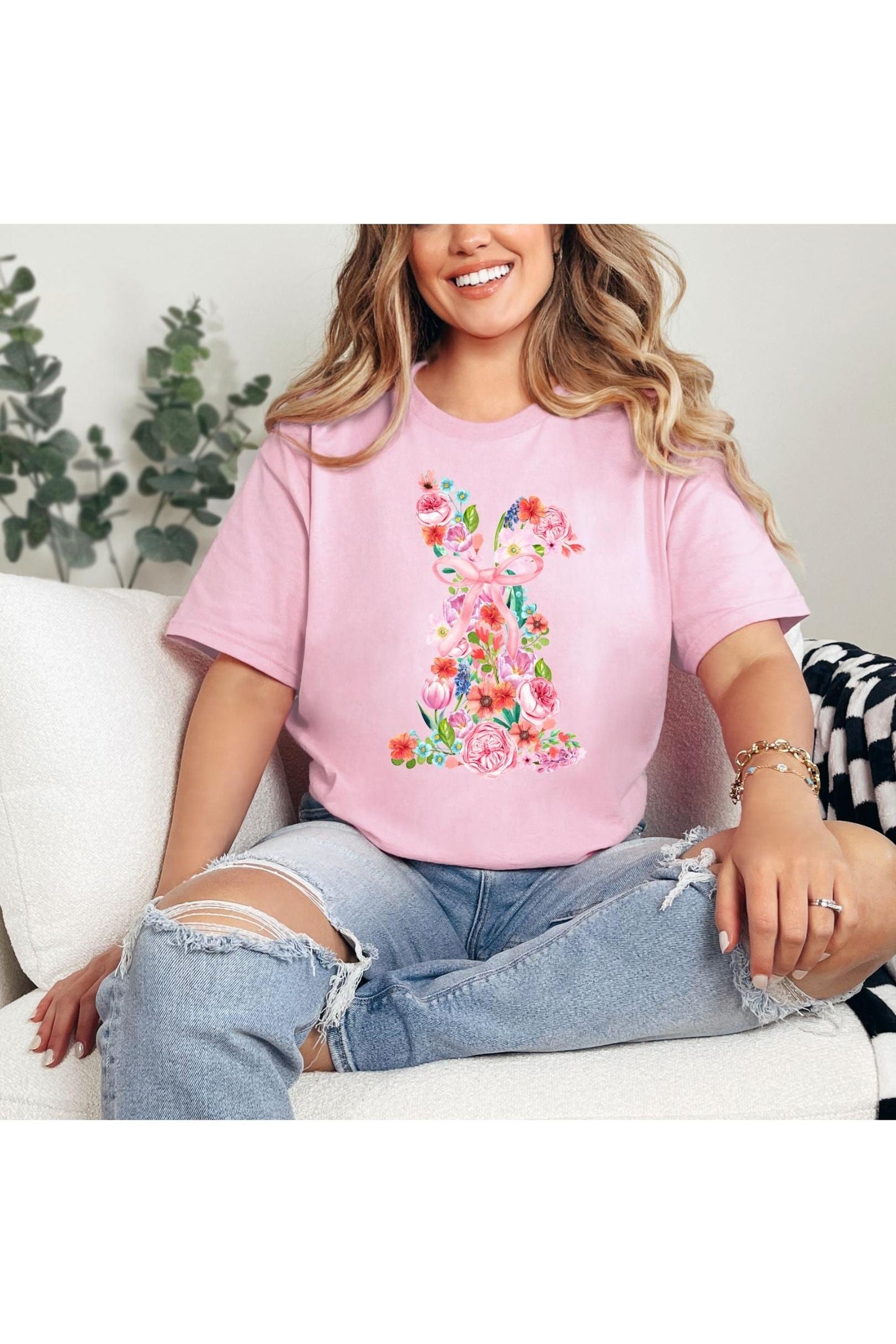Pink Floral Bunny Graphic Tee