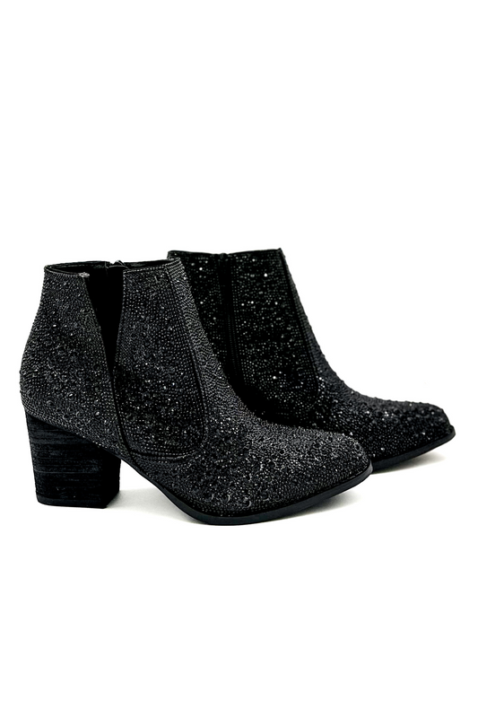 Shine Star Rhinestone Bootie in Black