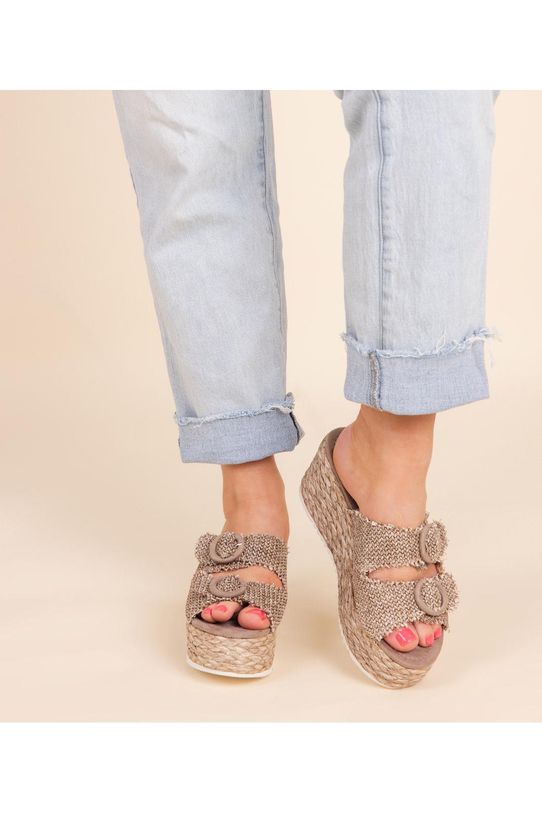 Eriwen Buckle Wedge in Taupe