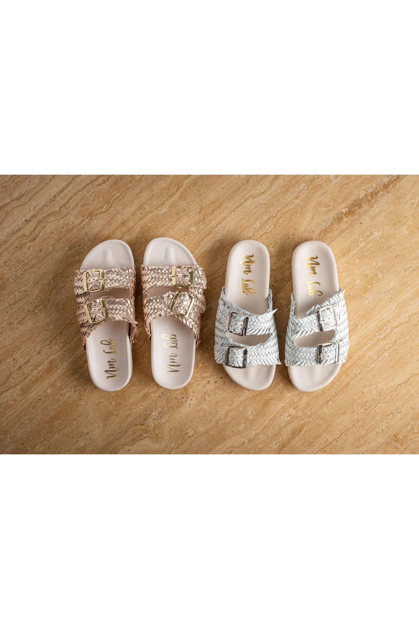 Intertwine Dual Woven Strap Slide in Champagne