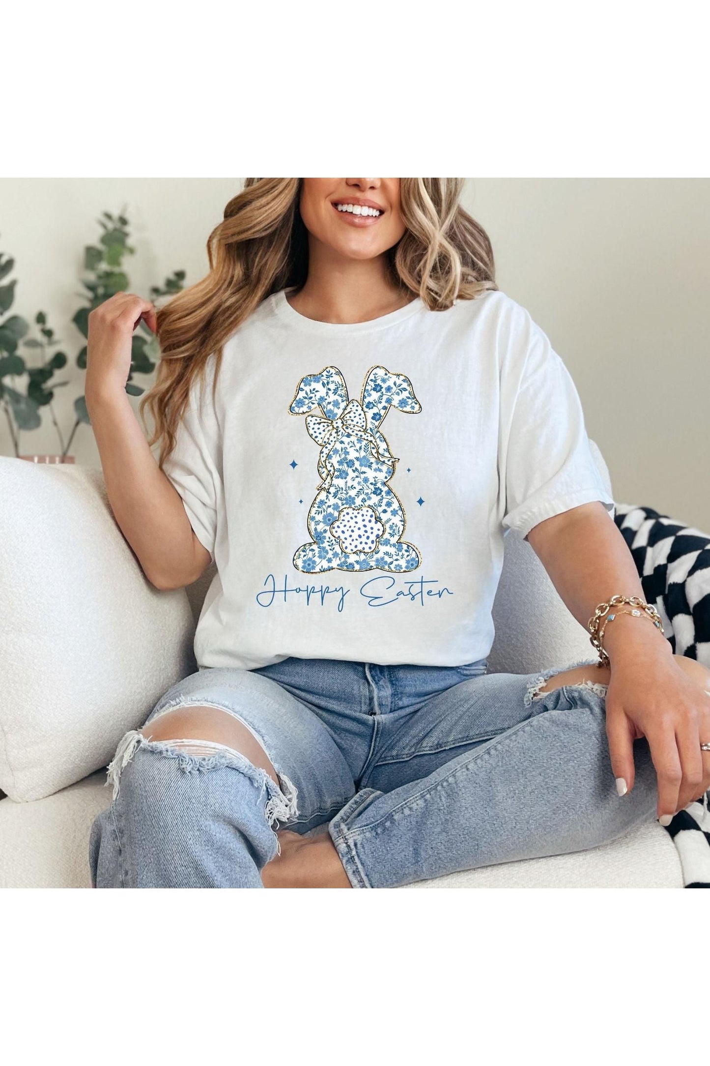 Blue Floral Bunny Graphic Tee
