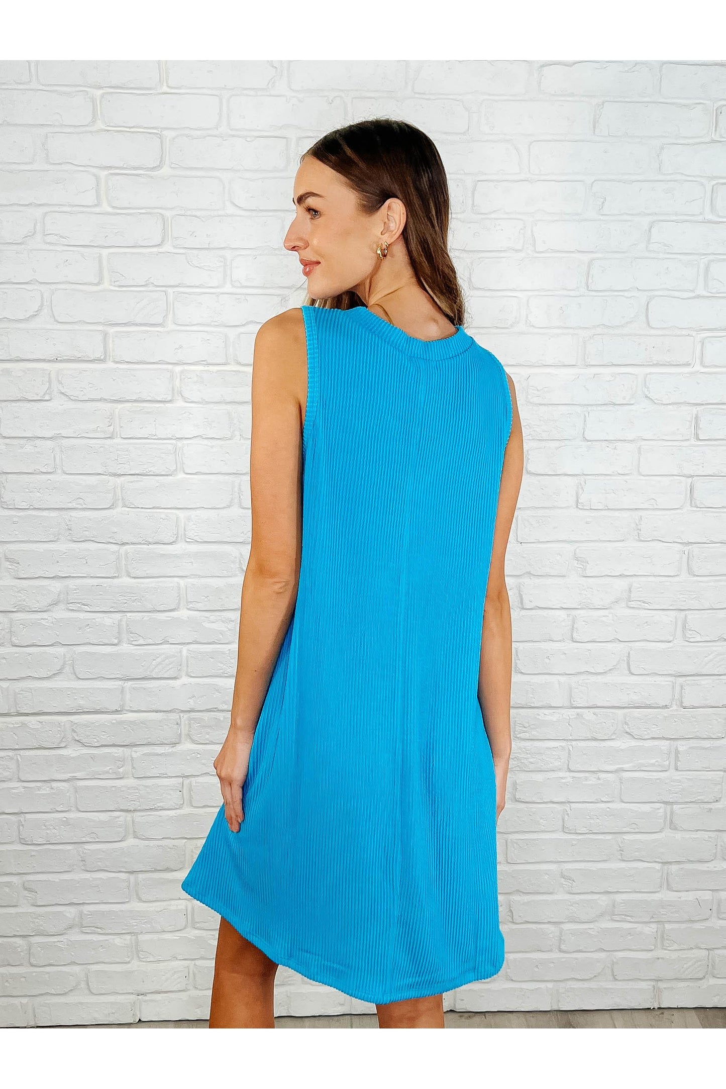 The Power I Hold V-Neck Ribbed Knit Dress in Aqua Glow