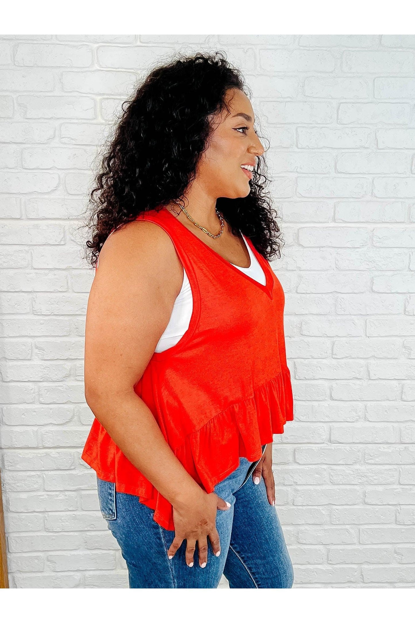 V-Neck Ruffled Peplum in Spicy Orange