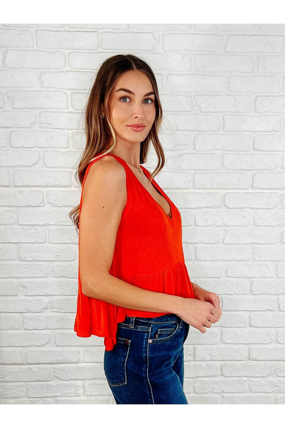 V-Neck Ruffled Peplum in Spicy Orange