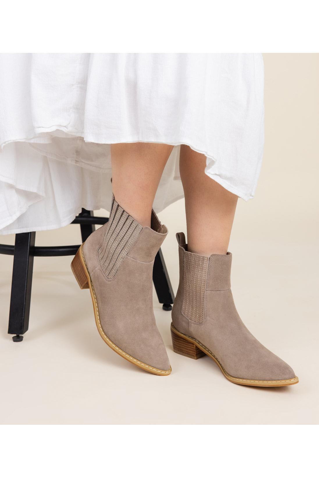 Leonor Suede Ankle Boot in Taupe